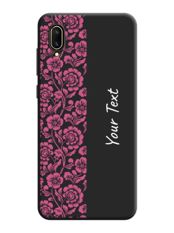 Custom Pink Floral Pattern Design With Custom Text On Space Black Personalized Soft Matte Phone Covers -Vivo V11 Pro