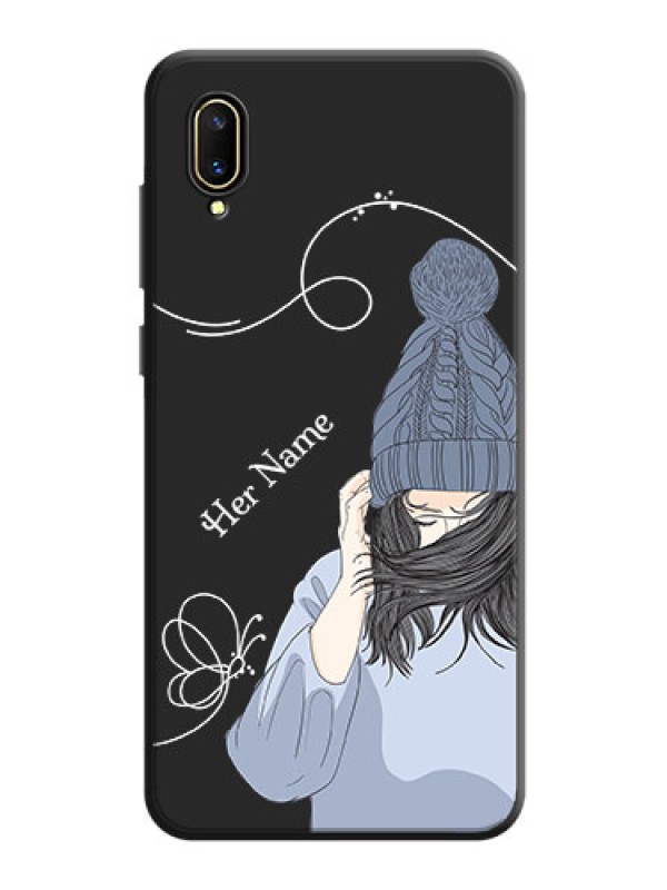 Custom Girl With Blue Winter Outfiit Custom Text Design On Space Black Personalized Soft Matte Phone Covers -Vivo V11 Pro