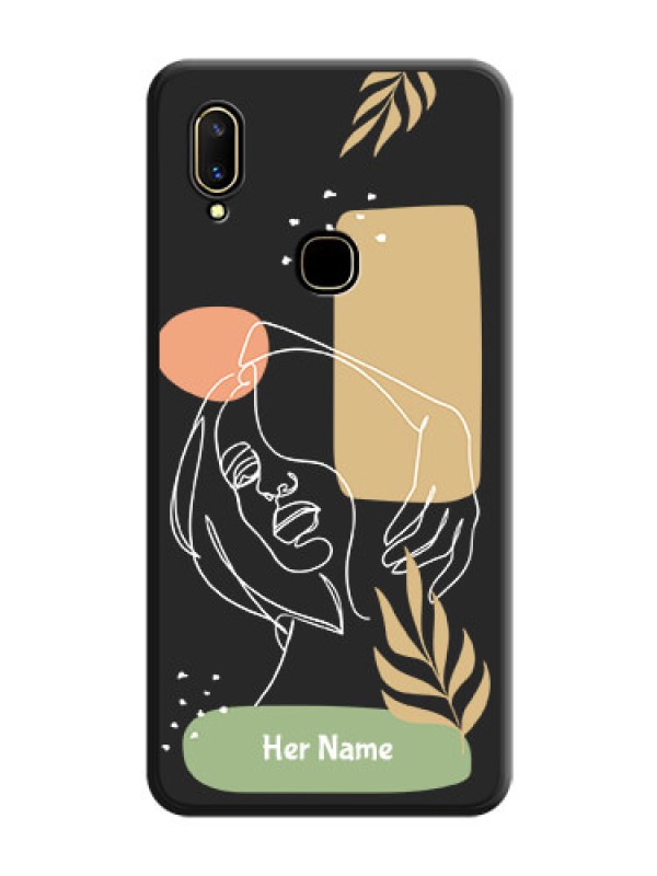 Custom Custom Text With Line Art Of Women & Leaves Design On Space Black Personalized Soft Matte Phone Covers -Vivo V11