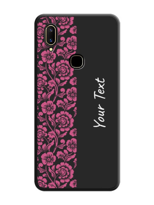 Custom Pink Floral Pattern Design With Custom Text On Space Black Personalized Soft Matte Phone Covers -Vivo V11