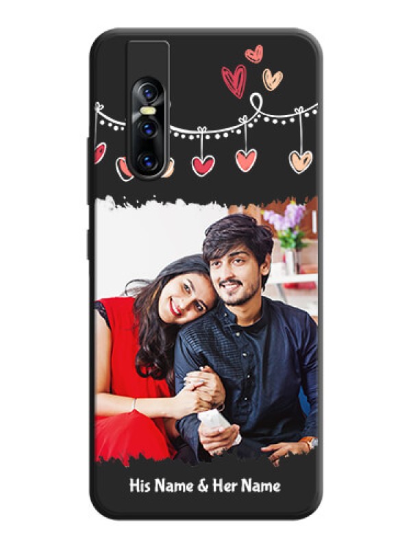 Custom Pink Love Hangings with Name on Space Black Custom Soft Matte Phone Cases - Vivo V15 Pro