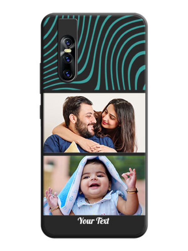 Custom Wave Pattern with 2 Image Holder on Space Black Personalized Soft Matte Phone Covers - Vivo V15 Pro