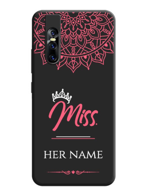 Custom Mrs Name with Floral Design on Space Black Personalized Soft Matte Phone Covers - Vivo V15 Pro