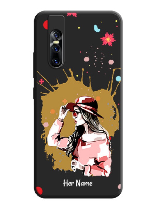 Custom Mordern Lady With Color Splash Background With Custom Text On Space Black Personalized Soft Matte Phone Covers -Vivo V15 Pro