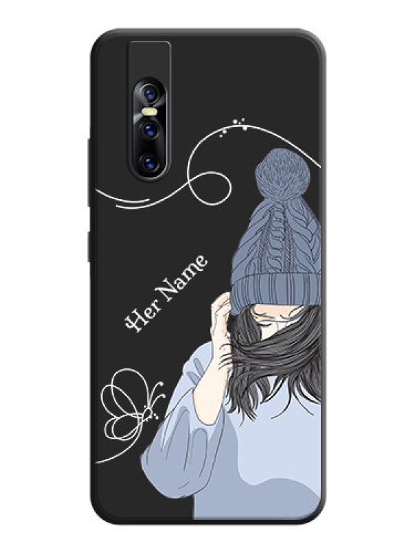 Custom Girl With Blue Winter Outfiit Custom Text Design On Space Black Personalized Soft Matte Phone Covers -Vivo V15 Pro