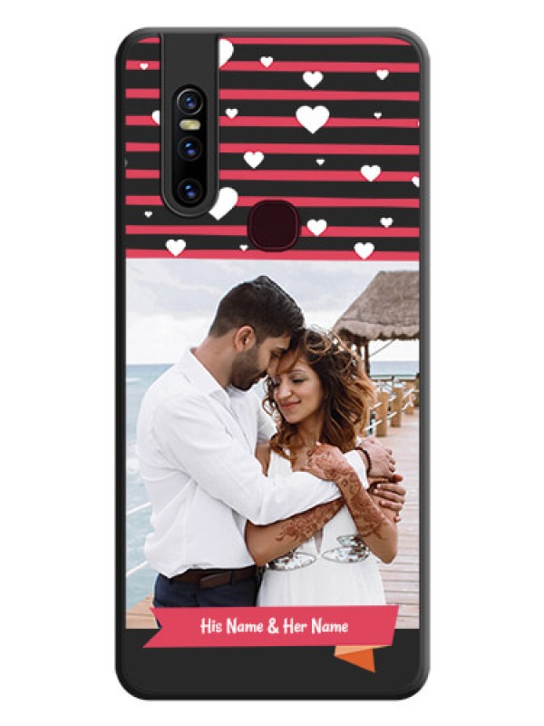 Custom White Color Love Symbols with Pink Lines Pattern on Space Black Custom Soft Matte Phone Cases - Vivo V15