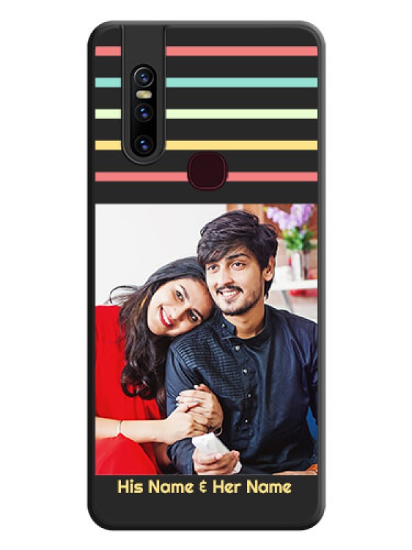Custom Color Stripes with Photo and Text on Photo on Space Black Soft Matte Mobile Case - Vivo V15