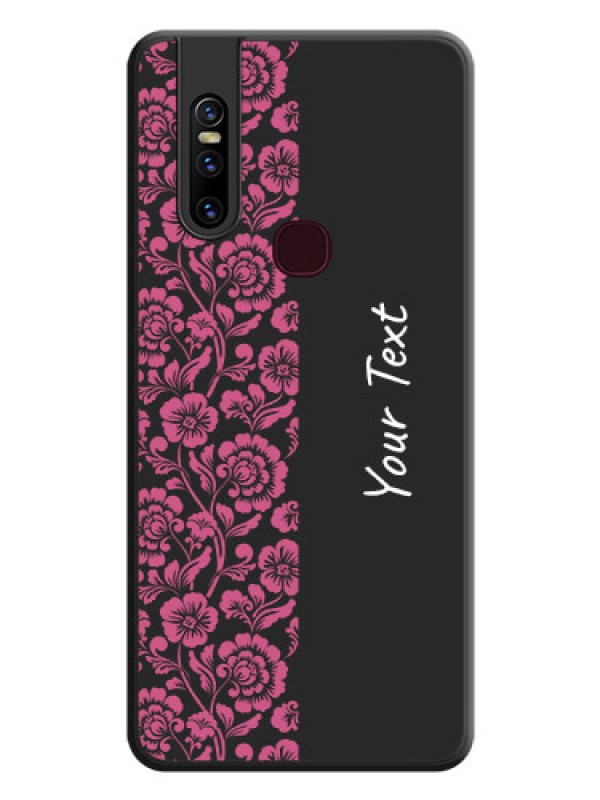 Custom Pink Floral Pattern Design With Custom Text On Space Black Personalized Soft Matte Phone Covers -Vivo V15