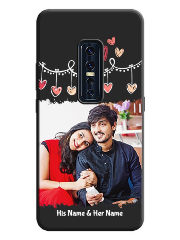 Custom Pink Love Hangings with Name on Space Black Custom Soft Matte Phone Cases - Vivo V17 Pro