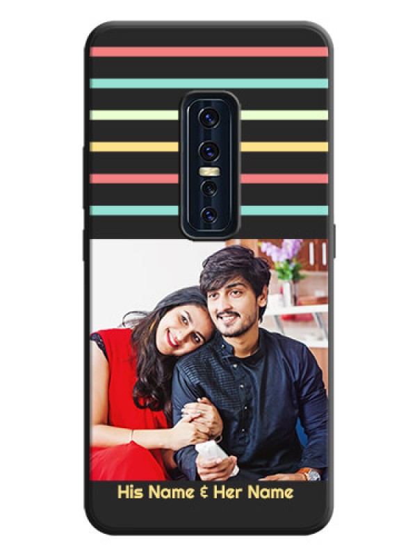 Custom Color Stripes with Photo and Text - Photo on Space Black Soft Matte Mobile Case - Vivo V17 Pro