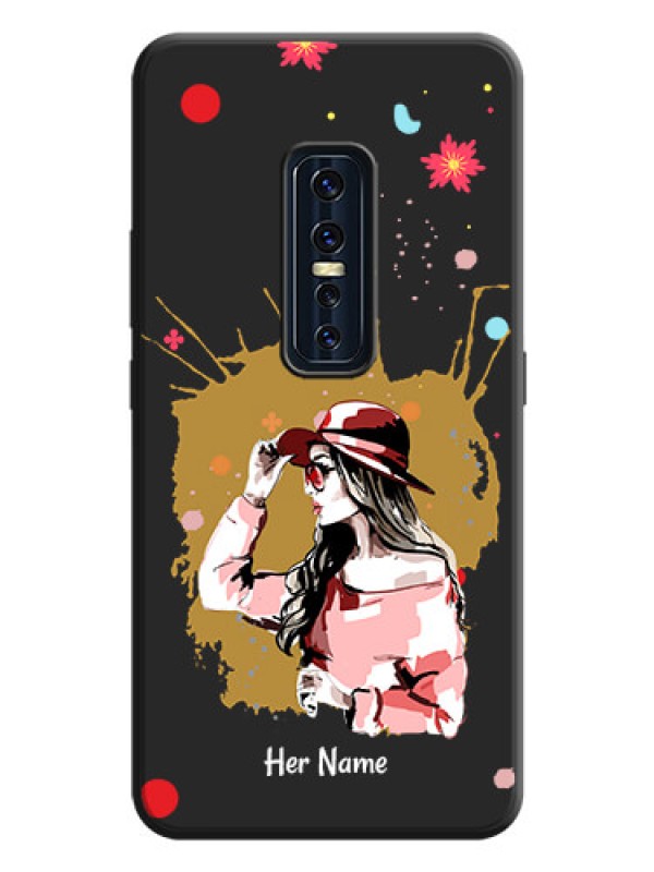 Custom Mordern Lady With Color Splash Background With Custom Text On Space Black Personalized Soft Matte Phone Covers -Vivo V17 Pro