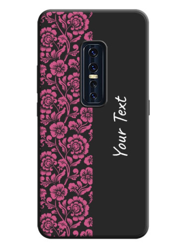 Custom Pink Floral Pattern Design With Custom Text On Space Black Personalized Soft Matte Phone Covers -Vivo V17 Pro