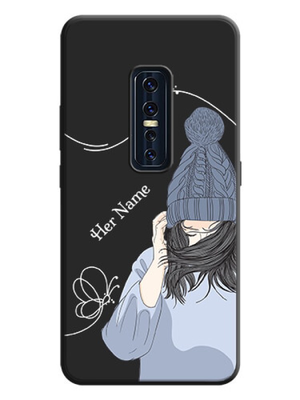 Custom Girl With Blue Winter Outfiit Custom Text Design On Space Black Personalized Soft Matte Phone Covers -Vivo V17 Pro