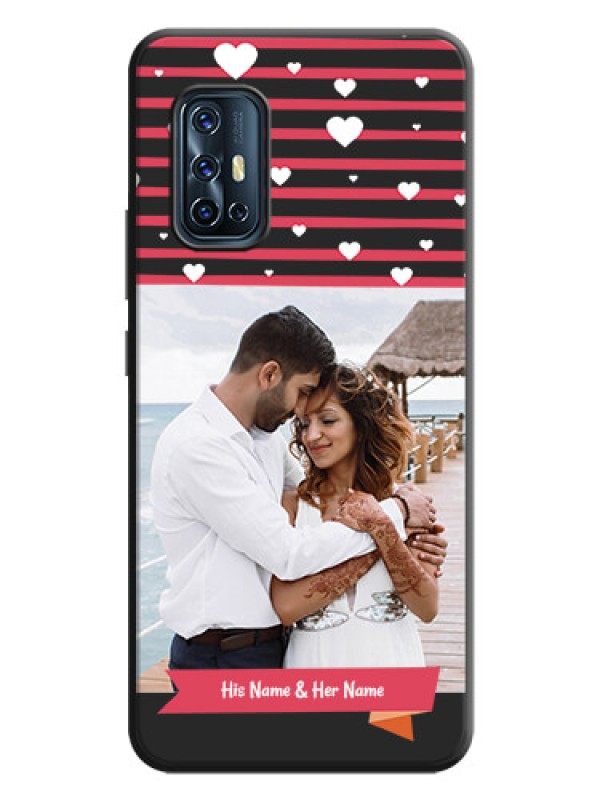 Custom White Color Love Symbols with Pink Lines Pattern on Space Black Custom Soft Matte Phone Cases - Vivo V17