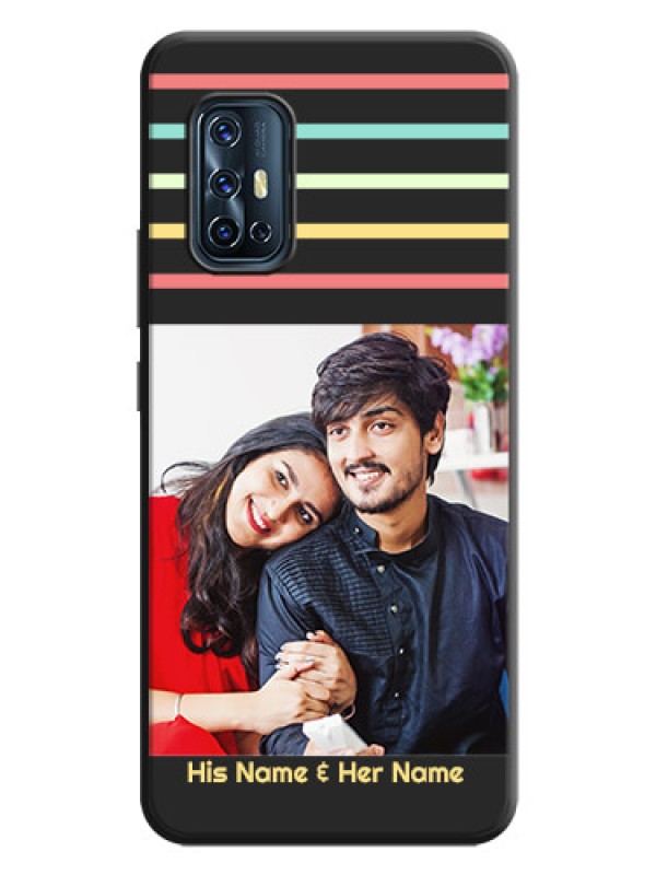 Custom Color Stripes with Photo and Text - Photo on Space Black Soft Matte Mobile Case - Vivo V17
