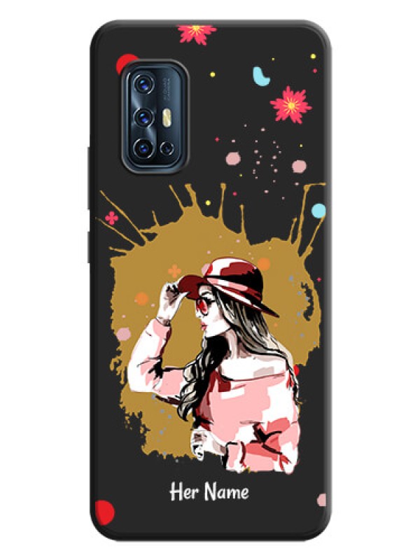 Custom Mordern Lady With Color Splash Background With Custom Text On Space Black Personalized Soft Matte Phone Covers -Vivo V17