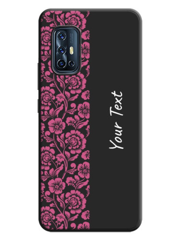 Custom Pink Floral Pattern Design With Custom Text On Space Black Personalized Soft Matte Phone Covers -Vivo V17