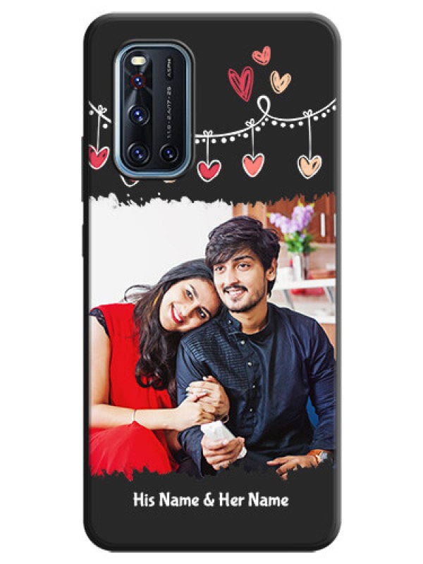 Custom Pink Love Hangings with Name on Space Black Custom Soft Matte Phone Cases - Vivo V19