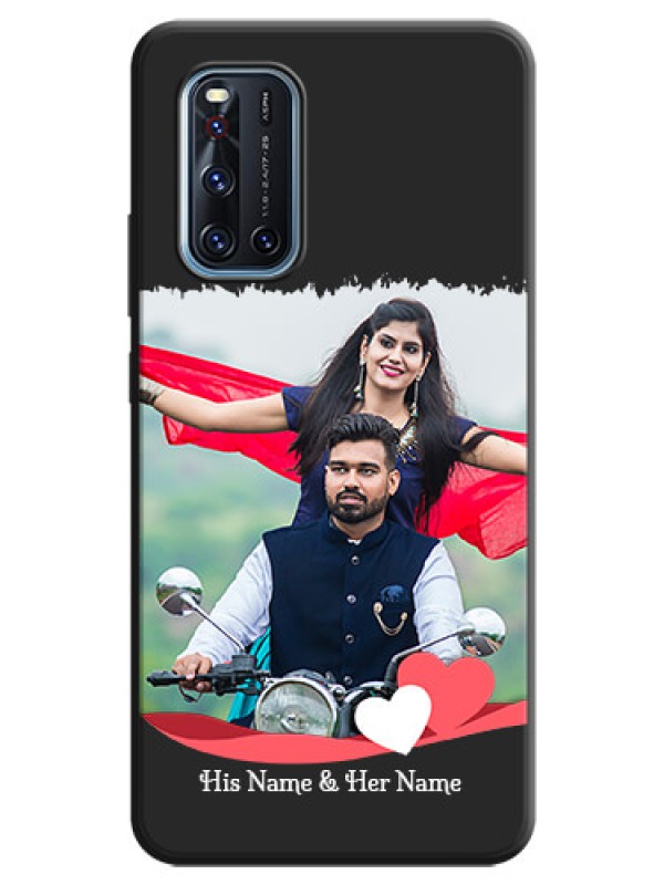Custom Pink Color Love Shaped Ribbon Design with Text on Space Black Custom Soft Matte Phone Back Cover - Vivo V19
