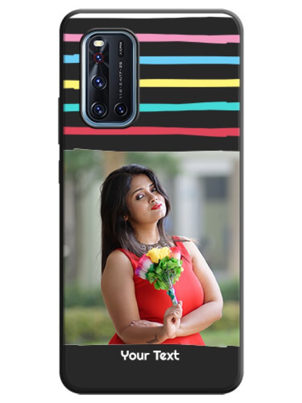 Custom Multicolor Lines with Image on Space Black Personalized Soft Matte Phone Covers - Vivo V19