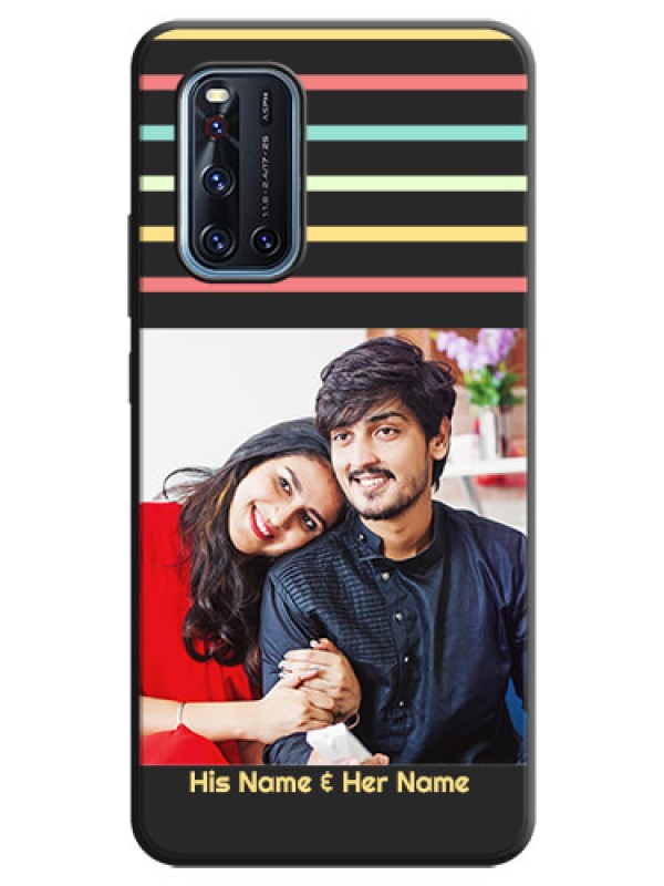 Custom Color Stripes with Photo and Text - Photo on Space Black Soft Matte Mobile Case - Vivo V19