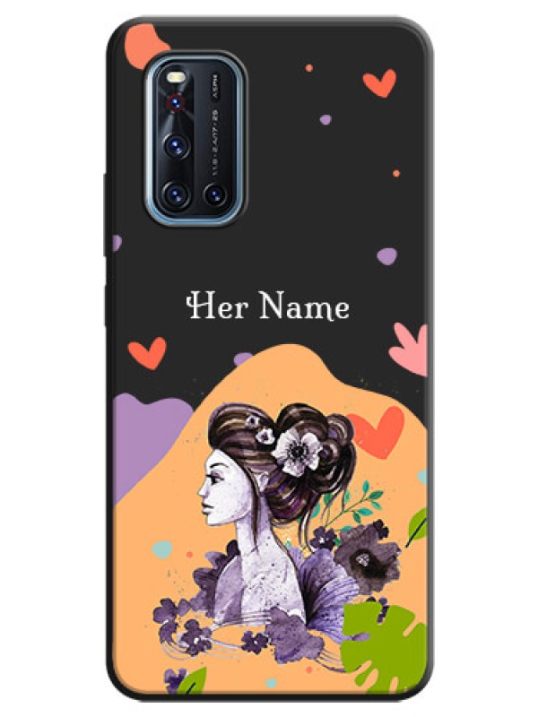 Custom Namecase For Her With Fancy Lady Image On Space Black Personalized Soft Matte Phone Covers -Vivo V19