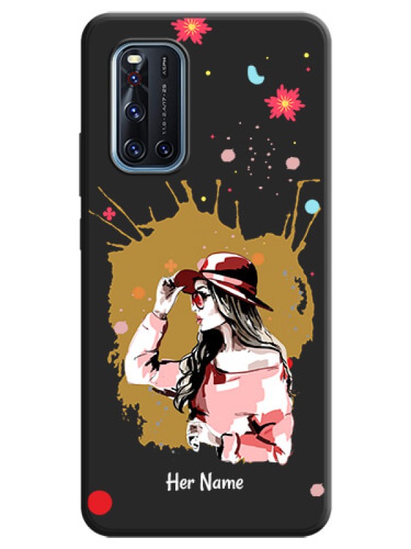 Custom Mordern Lady With Color Splash Background With Custom Text On Space Black Personalized Soft Matte Phone Covers -Vivo V19