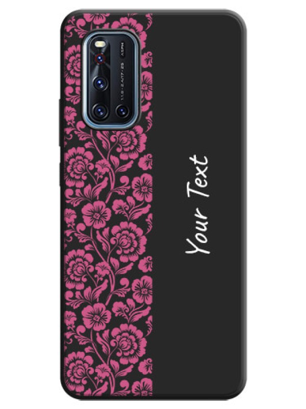 Custom Pink Floral Pattern Design With Custom Text On Space Black Personalized Soft Matte Phone Covers -Vivo V19
