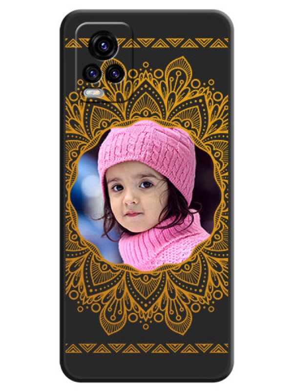 Custom Round Image with Floral Design on Photo on Space Black Soft Matte Mobile Cover - Vivo V20 2021