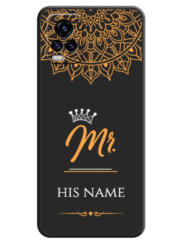 Custom Mr Name with Floral Design on Personalised Space Black Soft Matte Cases - Vivo V20 2021