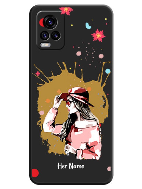 Custom Mordern Lady With Color Splash Background With Custom Text On Space Black Personalized Soft Matte Phone Covers -Vivo V20 2021