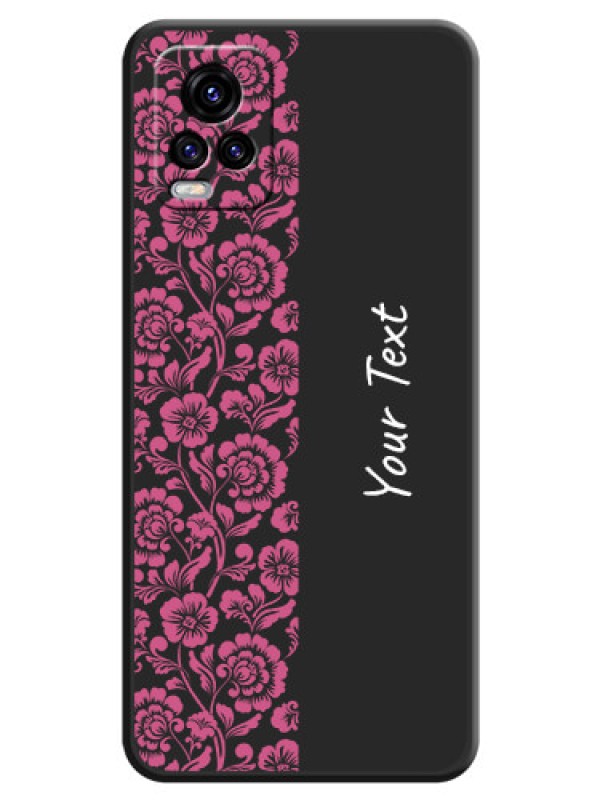 Custom Pink Floral Pattern Design With Custom Text On Space Black Personalized Soft Matte Phone Covers -Vivo V20 2021