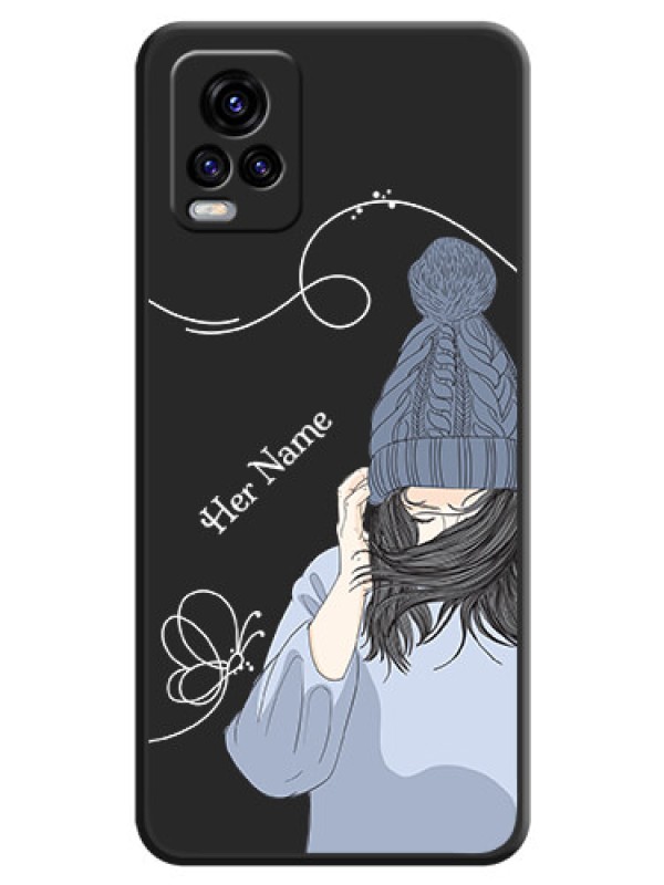 Custom Girl With Blue Winter Outfiit Custom Text Design On Space Black Personalized Soft Matte Phone Covers -Vivo V20 2021