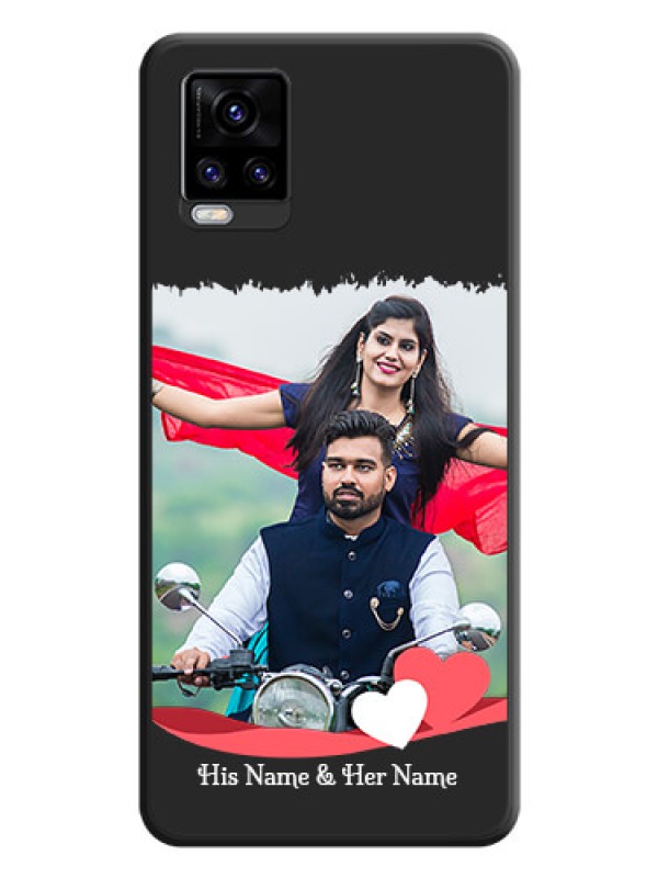 Custom Pin Color Love Shaped Ribbon Design with Text on Space Black Custom Soft Matte Phone Back Cover - Vivo V20 Pro 5G