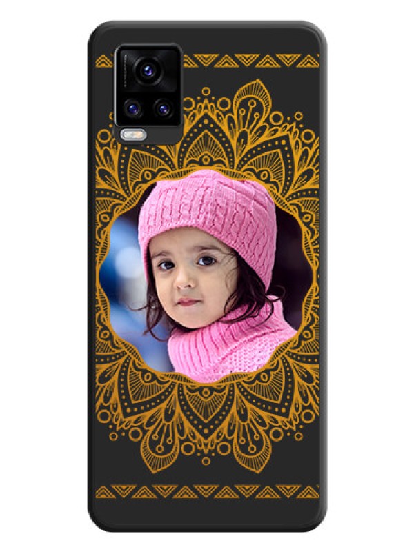 Custom Round Image with Floral Design on Photo on Space Black Soft Matte Mobile Cover - Vivo V20 Pro 5G