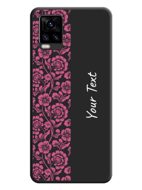 Custom Pink Floral Pattern Design With Custom Text On Space Black Personalized Soft Matte Phone Covers -Vivo V20 Pro