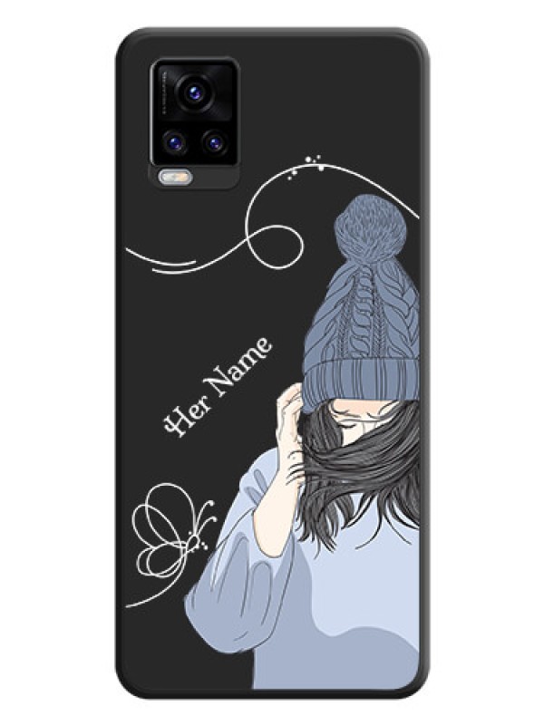 Custom Girl With Blue Winter Outfiit Custom Text Design On Space Black Personalized Soft Matte Phone Covers -Vivo V20 Pro
