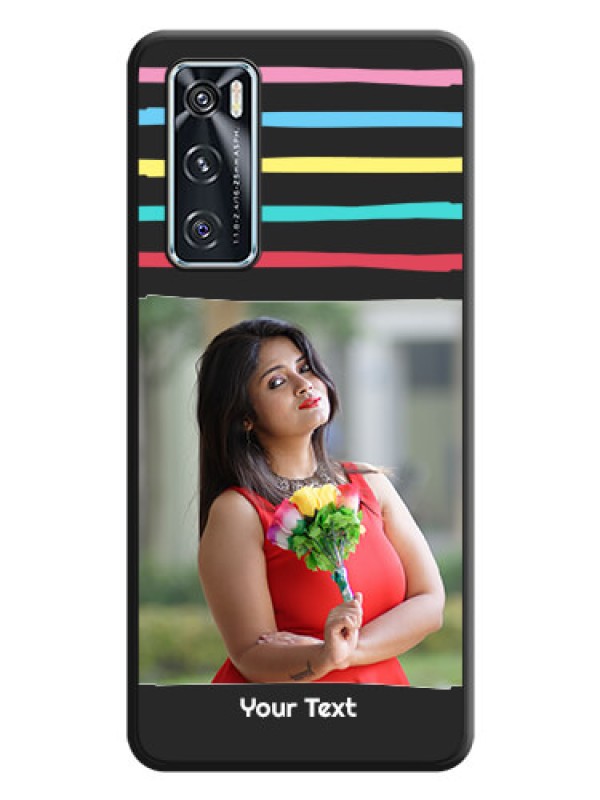 Custom Multicolor Lines with Image on Space Black Personalized Soft Matte Phone Covers - Vivo V20 SE