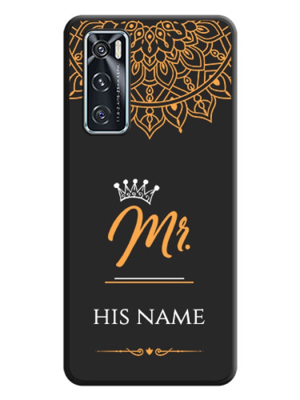 Custom Mr Name with Floral Design on Personalised Space Black Soft Matte Cases - Vivo V20 SE