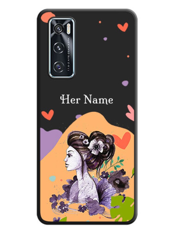Custom Namecase For Her With Fancy Lady Image On Space Black Personalized Soft Matte Phone Covers -Vivo V20 Se