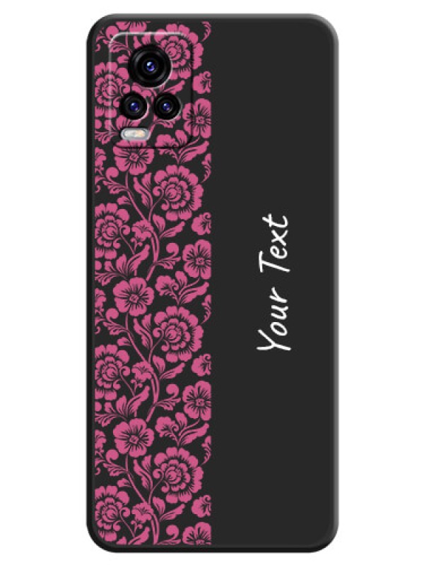 Custom Pink Floral Pattern Design With Custom Text On Space Black Personalized Soft Matte Phone Covers -Vivo V20