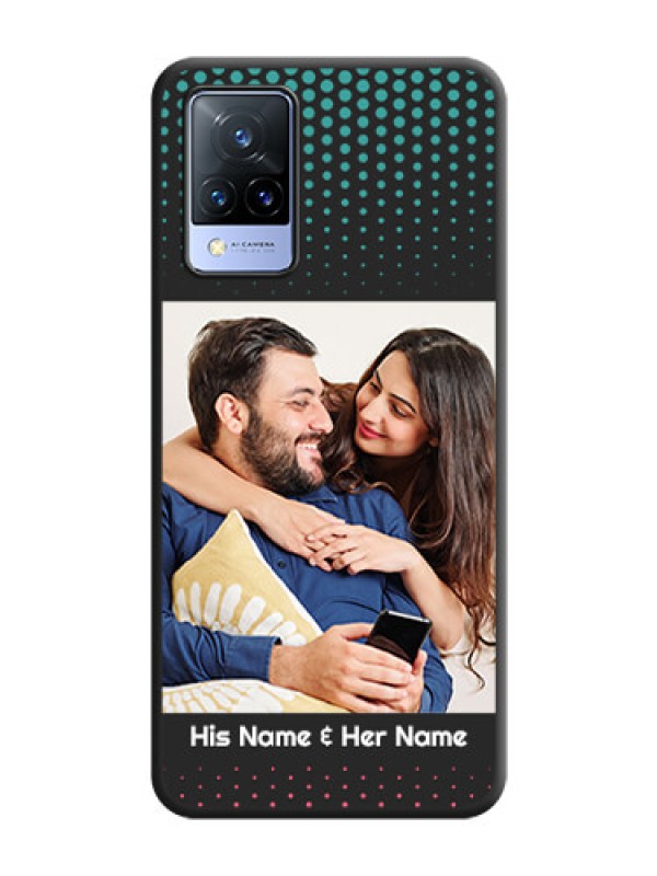 Custom Faded Dots with Grunge Photo Frame and Text on Space Black Custom Soft Matte Phone Cases - Vivo V21 5G