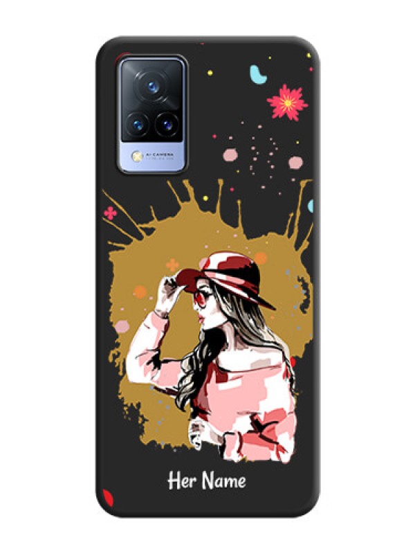 Custom Mordern Lady With Color Splash Background With Custom Text On Space Black Personalized Soft Matte Phone Covers -Vivo V21 5G