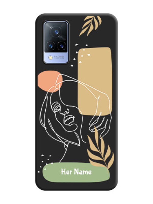 Custom Custom Text With Line Art Of Women & Leaves Design On Space Black Personalized Soft Matte Phone Covers -Vivo V21 5G