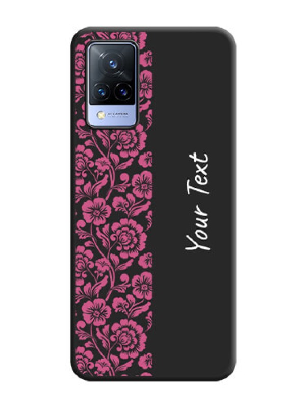Custom Pink Floral Pattern Design With Custom Text On Space Black Personalized Soft Matte Phone Covers -Vivo V21 5G
