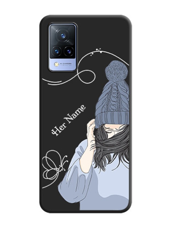 Custom Girl With Blue Winter Outfiit Custom Text Design On Space Black Personalized Soft Matte Phone Covers -Vivo V21 5G