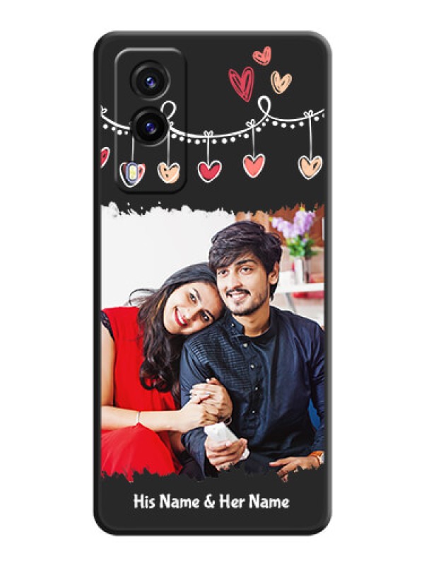 Custom Pink Love Hangings with Name on Space Black Custom Soft Matte Phone Cases - Vivo V21E 5G