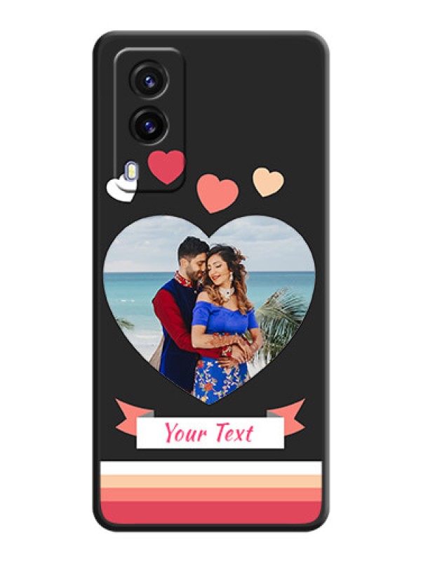 Custom Love Shaped Photo with Colorful Stripes on Personalised Space Black Soft Matte Cases - Vivo V21E 5G