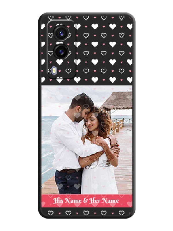 Custom White Color Love Symbols with Text Design on Photo on Space Black Soft Matte Phone Cover - Vivo V21E 5G