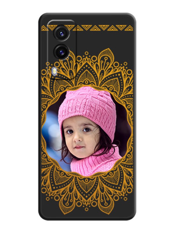 Custom Round Image with Floral Design on Photo on Space Black Soft Matte Mobile Cover - Vivo V21E 5G